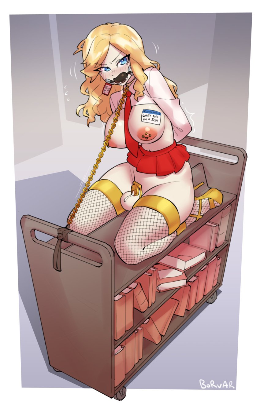 1futa 2d 2d_(artwork) 2d_artwork artist_name artist_signature ball_gag ball_gagged ballgagged balls ballsack blonde_hair blue_eyes blush blush_lines blushing_at_viewer bondage bondage_gear book book_cart books borvar bsdm cage caged caged_cock caged_dick caged_futa caged_penis casey_reese_(norwell_college) chains chastity chastity_cage chastity_device clothing cock cock_cage commission cum fishnet_clothing fishnet_legwear fishnet_pantyhose fishnet_stockings fishnet_thighhighs fishnets flat_chastity_cage functionally_nude functionally_nude_futanari futa_only futanari gold_chain gold_chastity_cage gold_chastity_device golden_chastity_cage hi_res high_heels highres library_cart looking_at_viewer micro_skirt miniskirt name_tag nipple_piercing nipples norwell_college penis penis_cage pierced_nipples precum red_skirt red_tie restrained skirt solo solo_futa solo_futanari tagme tied tied_up