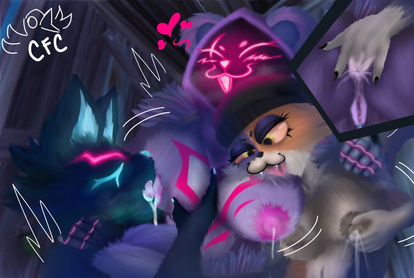 3girls @colorful_crow anus_juice big_breasts canine fat_ass fingering fortnite fur furry furry_only genitals kissing lactation mammal meow_skulls_(fortnite) nude pack_leader_highwire pussy raven_team_leader smug_face sucking_nipples trio yuri