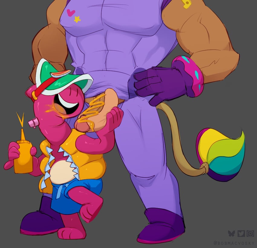 2boys anthro berry_(brawl_stars) brawl_stars doug_(brawl_stars) gay gay_sex hotdog male tagme