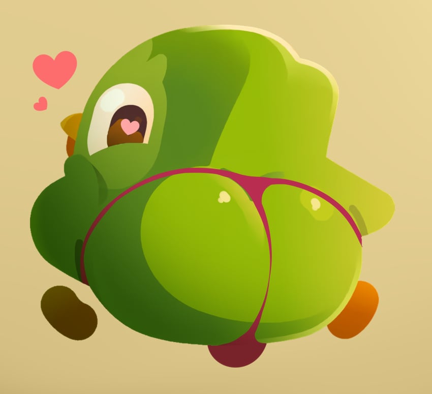 ass beak bird bulge dibujito duo_(duolingo) duolingo femboy green_feathers green_fur heart-shaped_pupils looking_at_viewer looking_back male male_only panties presenting_hindquarters solo solo_focus