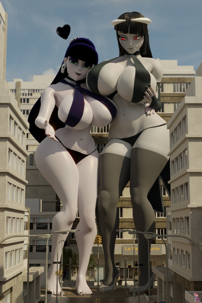 2girls 3d artist_request giantess lindel_dollice_quilten original_character phalia tagme voluptuous