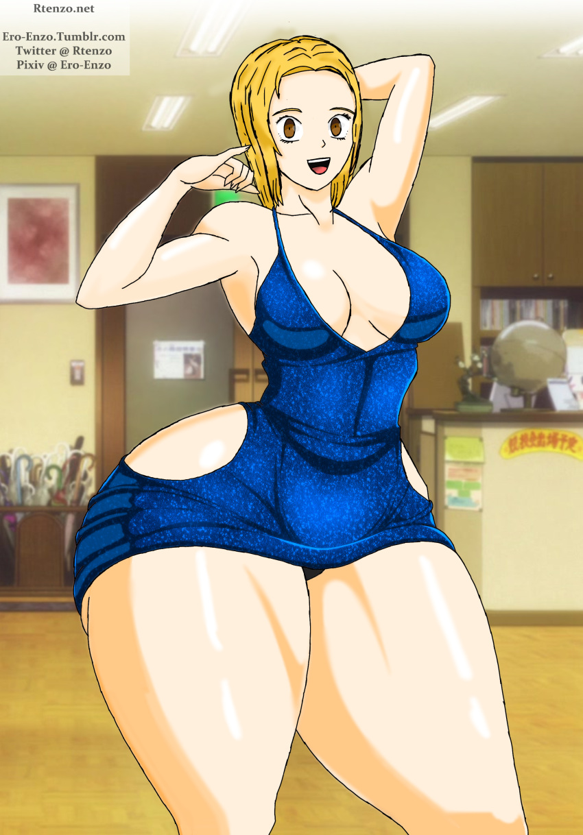 baccano! black_panties blonde_hair blue_dress brown_eyes dress_lift hyper_ass miria_harvent phallphallpf