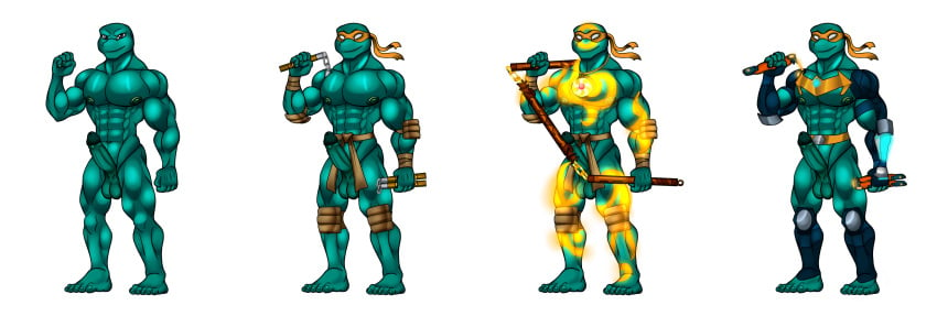 4kids_entertainment 5_fingers 5_toes abs absurd_res alpha_channel anthro armor balls bottomless clothed clothing darkshiner8 erection feet fingers genitals glowing_tattoos green_body green_skin hi_res humanoid male michelangelo_(tmnt) muscular nipples nude pecs penis reptile scalie solo teenage_mutant_ninja_turtles teenage_mutant_ninja_turtles_(2003) tmnt tmnt_2003 toes turtle weapon