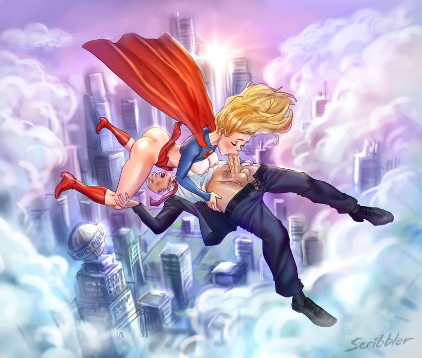 1boy 1girls 2d 69 69_position blonde_hair blowjob cunnilingus dc dc_comics fellatio female flying lex_luthor long_hair male scribbler sex supergirl superman_(series) tagme