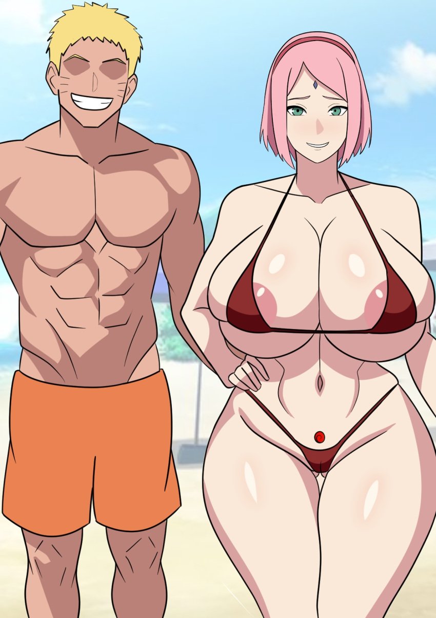 beach big_ass big_breasts big_butt bikini bikini_bottom bikini_top blonde_hair boruto:_naruto_next_generations cheating cheating_husband cheating_mother cheating_wife curvy curvy_ass curvy_body curvy_butt curvy_females curvy_figure curvy_hips green_eyes half_nude hidden_eyes huge_boobs huge_breasts muscular muscular_male naruto naruto_(series) nenasahi netorare nipples ntr pink_hair sakura_haruno short_hair shorts six_pack smile smiling_at_viewer smirking smirking_at_viewer uzumaki_naruto uzumaki_symbol yellow_hair