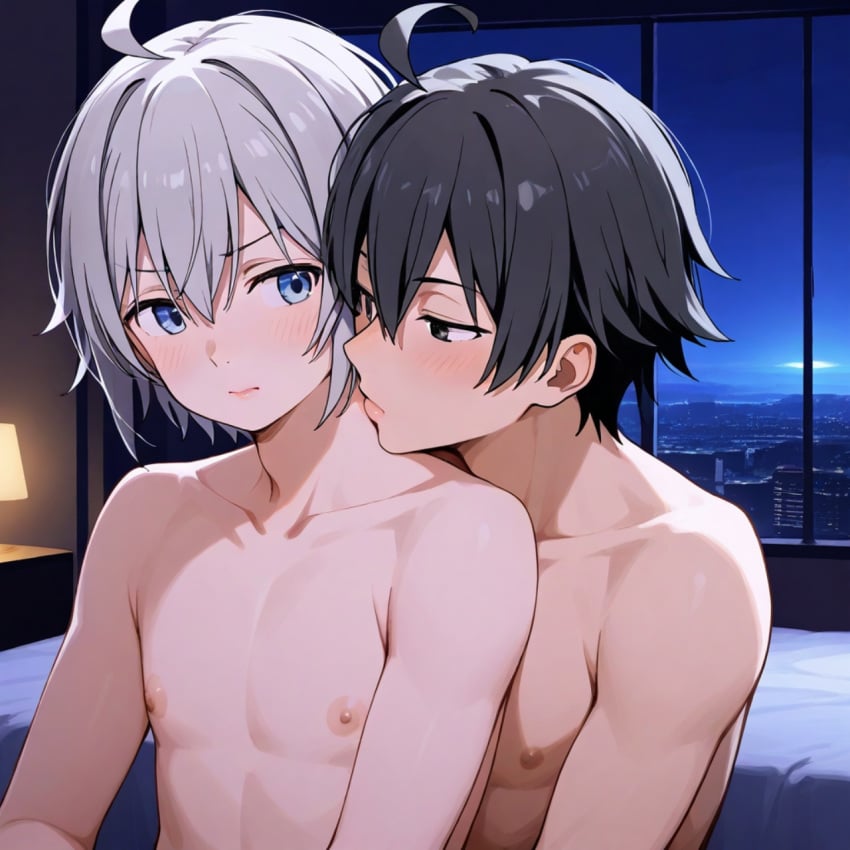 2boys ai_generated bed femboy femboy_on_male hikigaya_hachiman hotel_room moonlight my_teen_romantic_comedy_snafu nai_diffusion naked naked_male naked_male_naked_male night nude nude_male_nude_male romantic_couple romantic_sex totsuka_saika trap wholesome wholesome_hug wholesome_nudity wrapped_arms yahari_ore_no_seishun_lovecome_wa_machigatteiru. yaoi