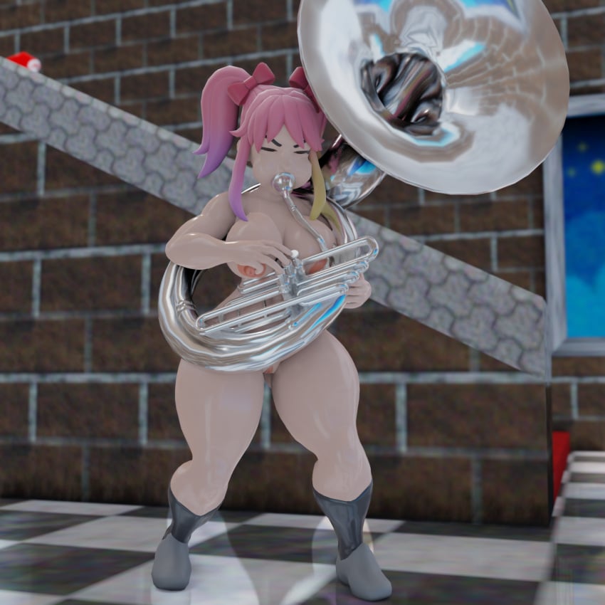 1girls 3d big_breasts blender blender_(software) boots boots_only brass_instrument closed_eyes dld493v2 large_breasts musical_instrument nipples nude pink_hair playing_instrument puffed_cheeks pussy request saiko_bichitaru_(smg4) self_upload shiny_skin smg4 sousaphone tuba twintails