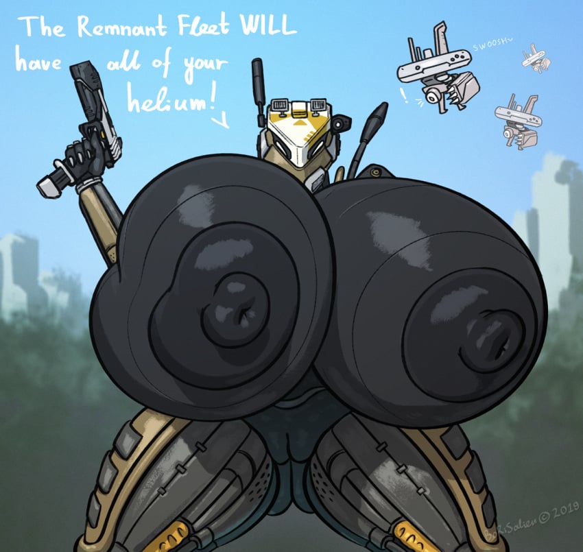 ! big_breasts black_body borisalien breasts cybernetics cyborg drone english_text female genitals gigantic_breasts gun huge_breasts huge_nipples humanoid hyper hyper_breasts large_areolae looking_at_viewer machine nipples nude plump_labia puffy_nipples pussy ranged_weapon robot robot_humanoid solo spectre_(titanfall) text thick_thighs titanfall weapon