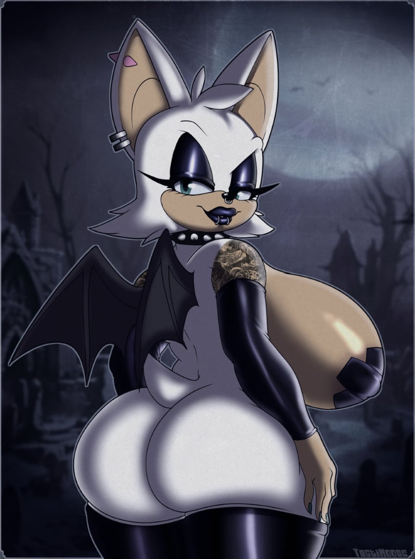 alternative_fashion anthro ass bat big_butt female furry goth hi_res mammal overweight rouge_the_bat sega solo sonic_(series) sonic_the_hedgehog_(series) tactimoose tattoo