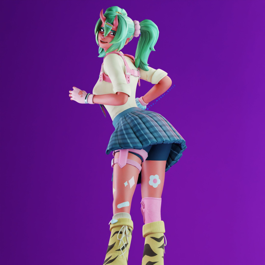 3d fortnite green_hair nemia_(fortnite) red_body