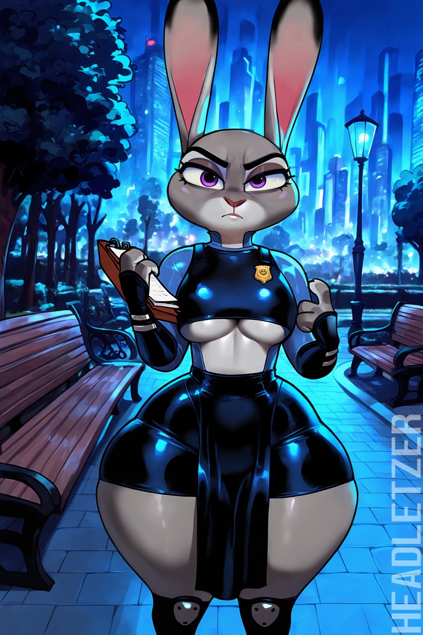 ai_generated anthro bunny_girl furry headletzer judy_hopps park police_uniform tagme underboob zootopia