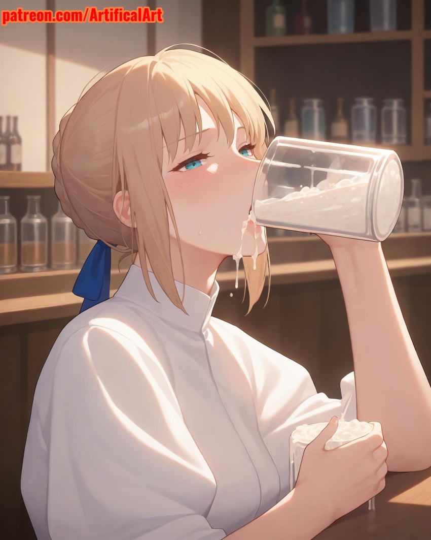 1girls ai_generated artifical_art athletic athletic_female blonde_hair blue_eyes blush cute cute_face dripping_cum dripping_semen fate/grand_order fate/stay_night fate/zero fate_(series) gokkun light-skinned_female light_skin pale-skinned_female pale_skin perky_breasts saber seductive semen_in_mouth skinny_girl thin_waist,