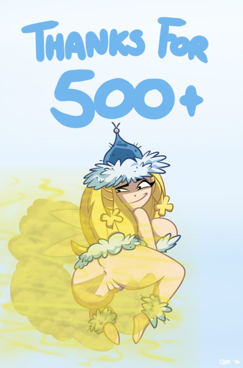 1_girl anus ass bedroom_eyes big_ass big_breasts blonde_hair bottomless breasts curvy fart fart_cloud fart_fetish helena_handbasket_(rayman) milestone_celebration nymph_(rayman) pussy rayman_(series) rayman_origins ubisoft wide_hips