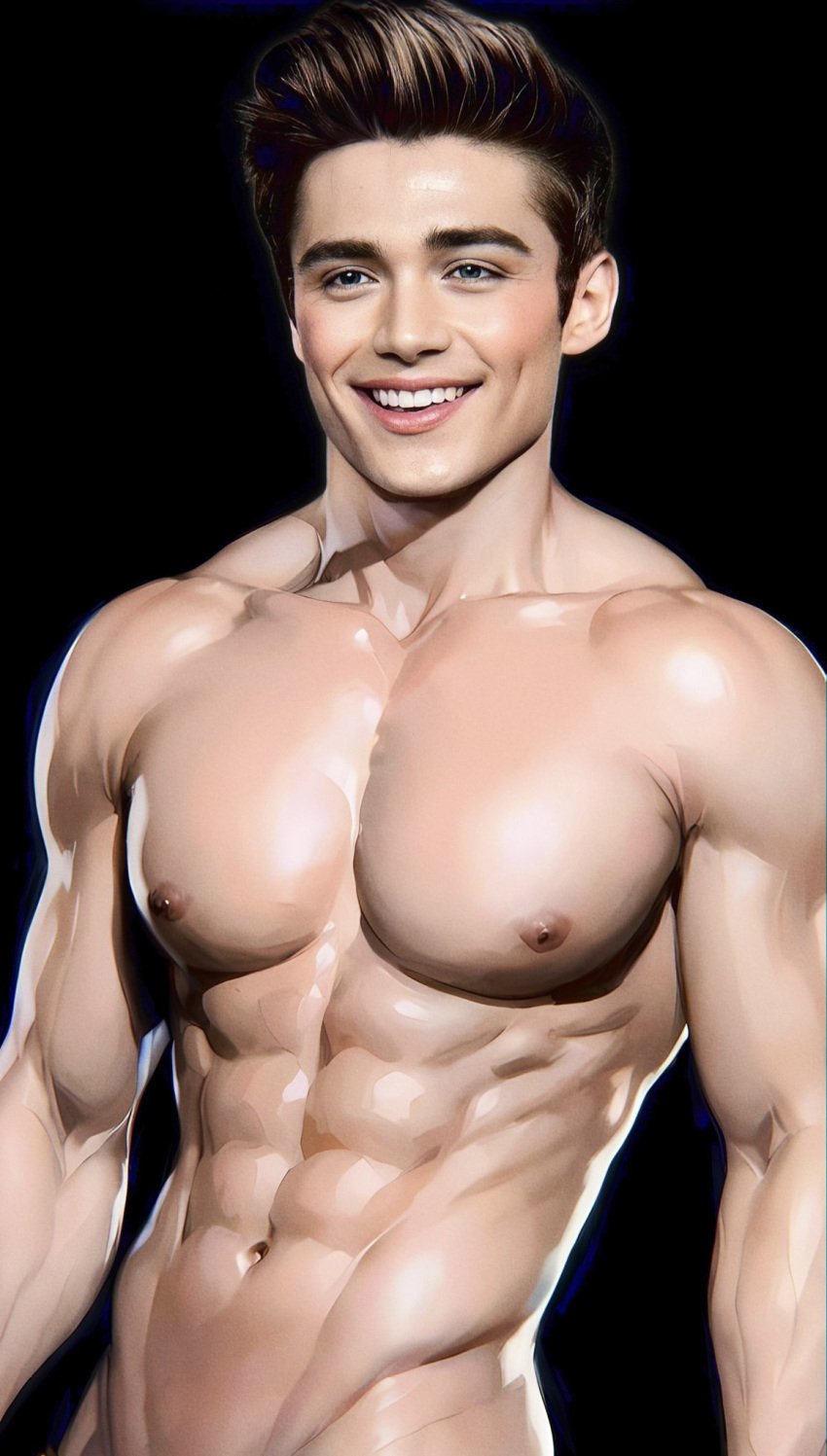 1boy 31fr0sty abs actor ai_generated asher_angel biceps black_background caucasian caucasian_male celebrity male male_only muscles muscular muscular_male nipples pecs real_person smiling smooth_chest smooth_skin