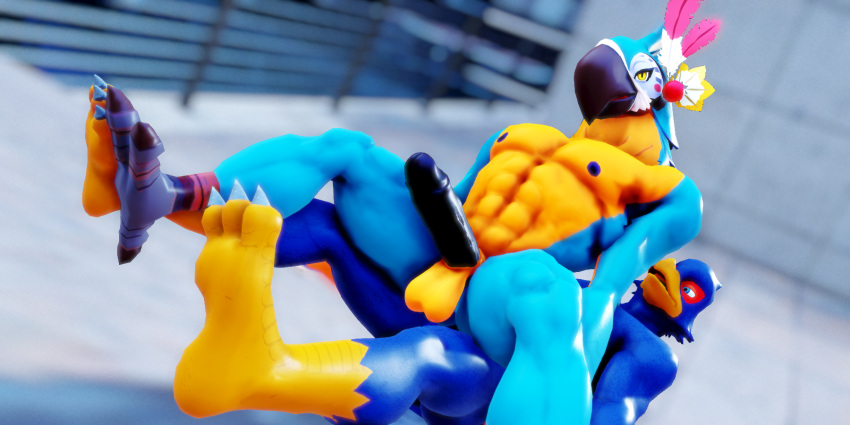 2:1 2boys 3d anal anthro avian balls beak bird blue_body breath_of_the_wild crossover duo falco_lombardi feathers gay genitals highres humanoid_genitalia humanoid_penis kass_(tloz) kass_(zelda) male male_on_bottom male_on_top male_only malicekira muscular muscular_male nintendo nude on_bottom on_top penis reverse_cowgirl_position rito sex size_difference small_dom_big_sub smaller_male star_fox testicles the_legend_of_zelda yaoi