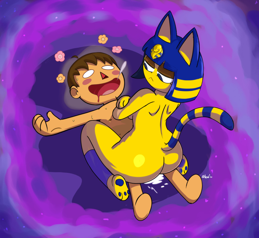 animal_crossing ankha ankha_ride_(minus8) anthro ass bodily_fluids bored bored_sex cowgirl_position crossed_arms cum cum_on_ground disinterested disinterested_sex domestic_cat drooling duo emotionless emotionless_sex empty_eyes expressionless expressionless_sex felid feline felis female femdom flower from_front_position frown genital_fluids hi_res human human_on_anthro interspecies kneeling looking_down male male/female mammal nintendo nude on_bottom on_top open_mouth open_smile paws plant saliva sex smile spicystew stewsspicyblog sweat unamused unamused_sex unconscious unenthusiastic unenthusiastic_sex uninterested uninterested_sex video_games villager_(animal_crossing)