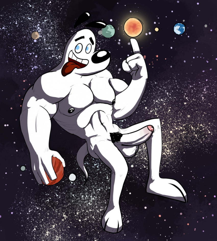 1boy bigboytango bubblelord_(artist) canid canine canis capcom domestic_dog dudley dudley_puppy hairy hi_res hyper macro male male_only mammal muscular nickelodeon outer_space solo t.u.f.f._puppy video_games