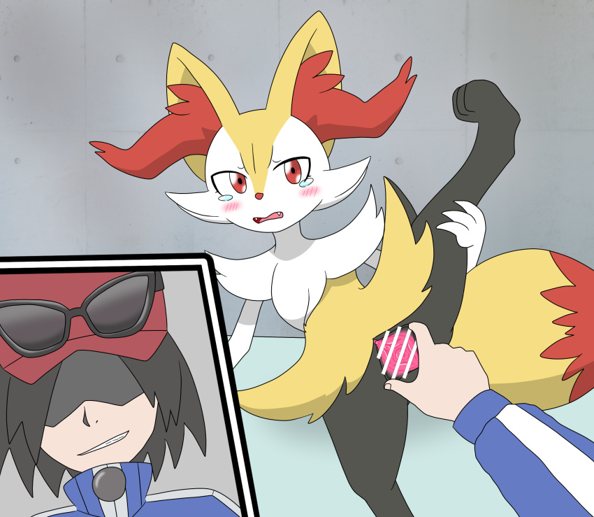 anthro bar_censor bodily_fluids braixen calem_(pokemon) canid canine censor_bar censored cute_fangs digital_drawing_(artwork) digital_media_(artwork) dominant dominant_human dominant_male duo female female_on_human flexible forced generation_6_pokemon genitals grin habataki_tsubasa hi_res human human_dominating_anthro human_on_anthro ineffective_censorship interspecies looking_at_viewer male male/female male_on_anthro mammal mischievous_smile nintendo one_leg_up open_mouth pokémon_(species) pokemon pokemon_(species) pokemon_xy pokephilia presenting presenting_pussy pussy raised_leg sad simple_background smile smirk splits spread_legs spread_pussy spreading standing submissive submissive_anthro submissive_female tears vertical_splits video_games