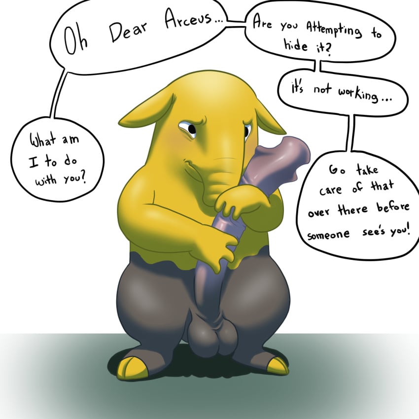 1:1 2021 anatomically_correct anatomically_correct_genitalia anatomically_correct_penis animal_genitalia animal_penis balls big_balls big_penis blush dialogue drowzee english_text erection genitals hi_res huge_cock linked_speech_bubble long_penis male male_only medial_ring nintendo nude penis pokémon_(species) pokemon solo species_name_in_dialogue speech_bubble tapir_penis text thick_penis tush unwanted_erection video_games