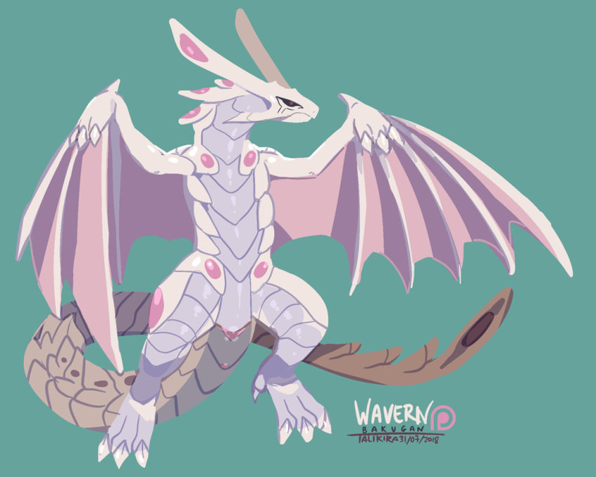 2018 5:4 alternate_version_at_source bakugan biped dated digital_media_(artwork) dragon female feral furikake genitals membrane_(anatomy) membranous_wings pussy scalie solo spread_wings wavern wings wyvern