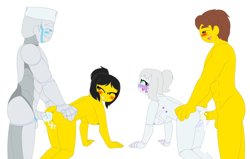 anal duchess_pixal jay_(ninjago) lego multiple_boys multiple_penises ninjago nya_(ninjago) p.i.x.a.l. rebooted_(ninjago) robot robot_girl robot_humanoid zane_(ninjago)