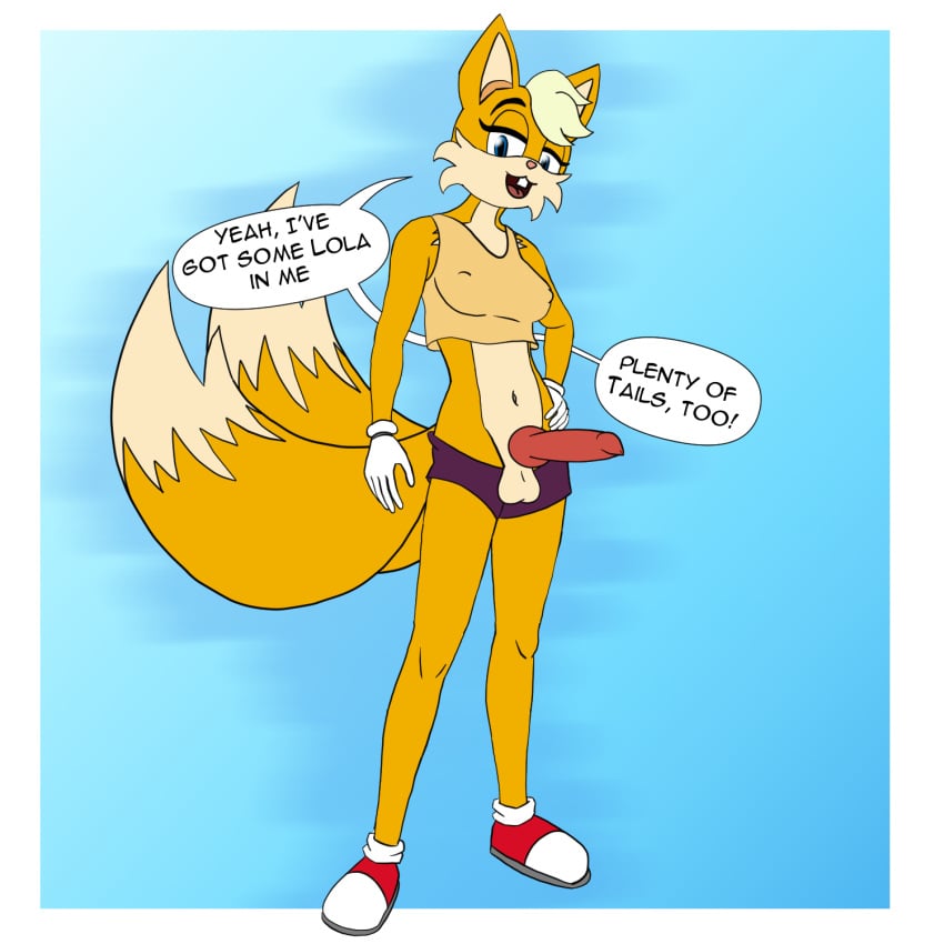 1:1 1futa 2021 2_tails alpha_channel animal_genitalia animal_penis anonymous_artist anthro balls blonde_hair blue_eyes breasts buckteeth canid canine canine_penis clothed clothing dialogue digital_drawing_(artwork) digital_media_(artwork) english_text erection fox fur fusion futanari genitals gloves gynomorph hair handwear hi_res intersex knot linked_speech_bubble lola_bunny looney_tunes mammal multi_tail name_in_dialogue penis sega simple_background smile solo sonic_(series) sonic_the_hedgehog_(series) speech_bubble tailola tails tailsko teeth text transparent_background video_games warner_brothers