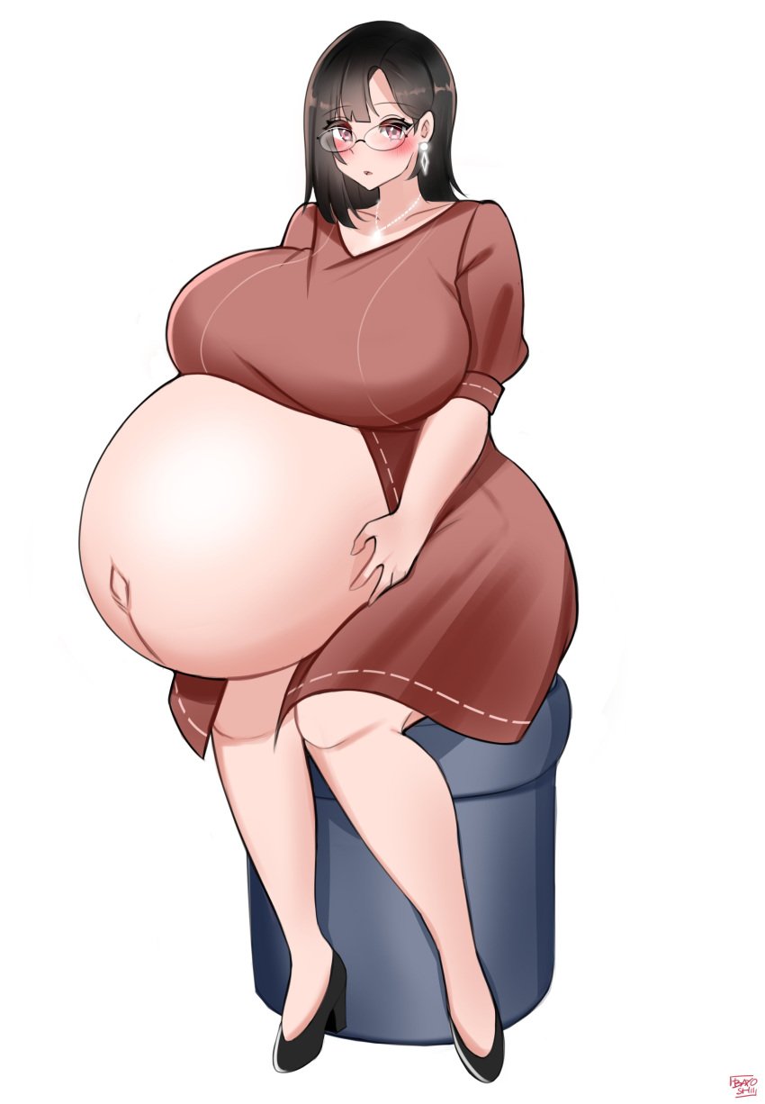 1girls absurdres bayoshii breasts cleavage female female_only highres huge_belly huge_breasts looking_at_viewer pregnant ready_to_pop solo