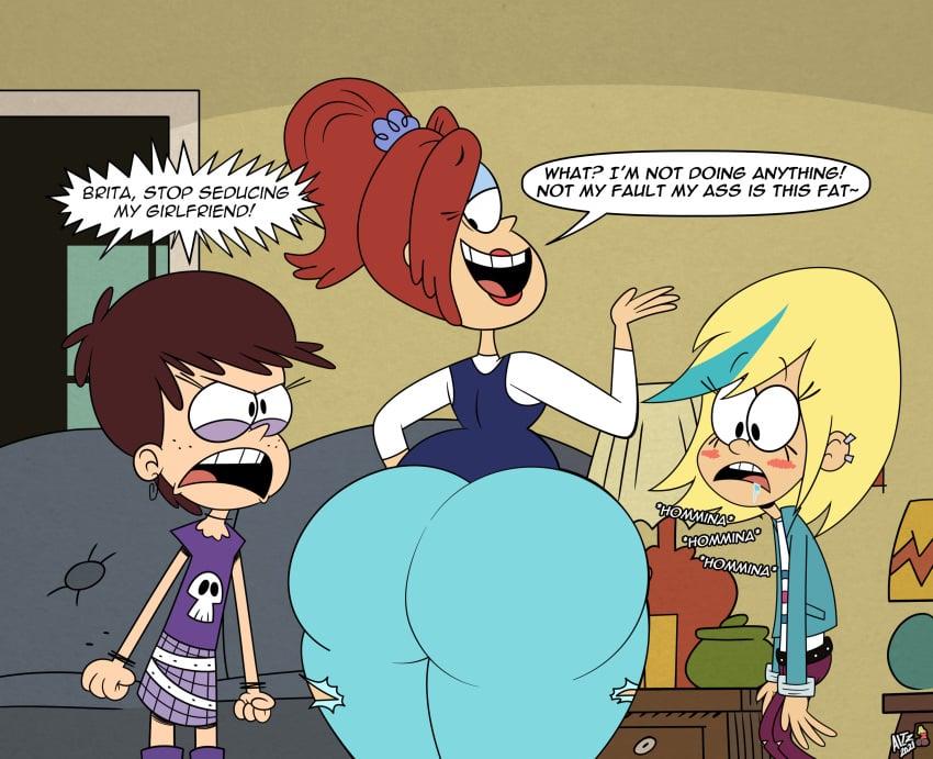 3girls altzegoz_(artist) angry ass ass_awe big_ass big_butt blonde_hair blue_highlights blush bracelet brita_(the_loud_house) bubble_ass bubble_butt canon_couple cheating_wife clothes clothing cute denim dialogue drool drooling english_text fat_ass fat_butt female female_only gigantic_ass gigantic_butt half-closed_eyes hips huge_ass huge_butt jeans large_ass large_butt looking_at_ass looking_at_butt looking_back luna_loud mother multiple_females multiple_girls open_mouth pants ponytail ripped_jeans ripped_pants rita_loud saliva sam_sharp skirt speech_bubble staring staring_at_ass staring_at_butt straight_hair text the_loud_house thick thick_ass thick_butt thick_thighs thighs tight_clothes tight_clothing wide_hips yuri