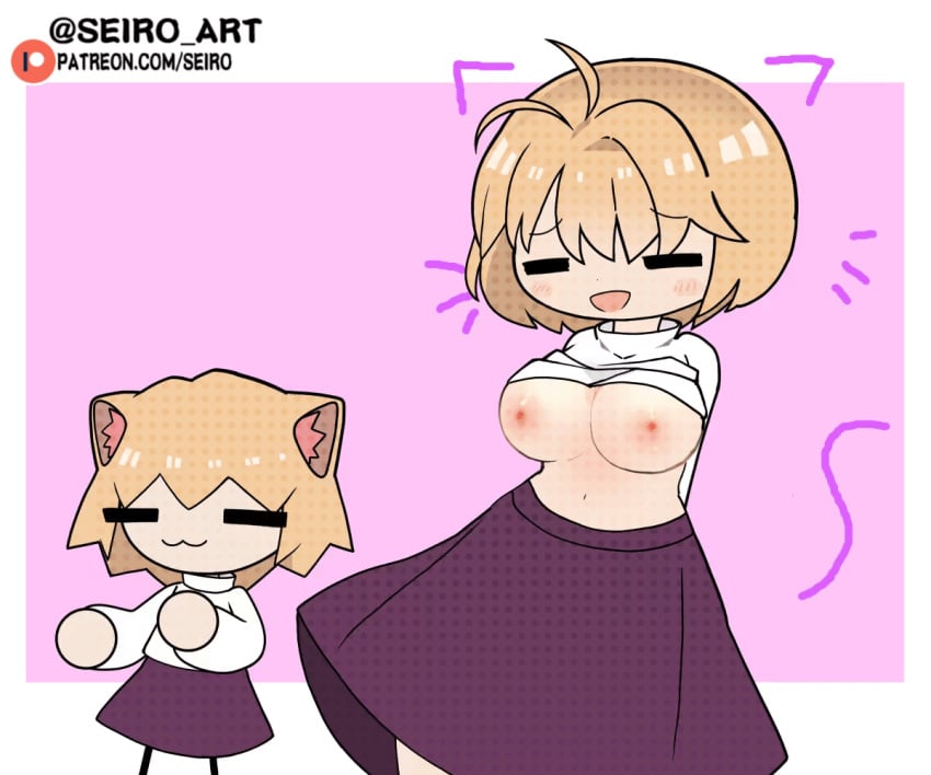 1girls :3 animated arcueid_brunestud chibi_style closed_eyes cute dual_persona feline_humanoid furry melty_blood neco-arc nipples open_mouth seiro_art smile tsukihime type-moon