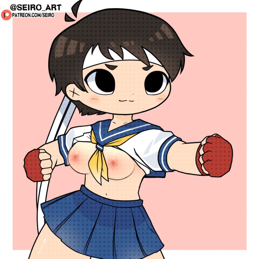 1girls animated breasts chibi_style exposed_breasts sakura_kasugano seiro_art street_fighter tagme