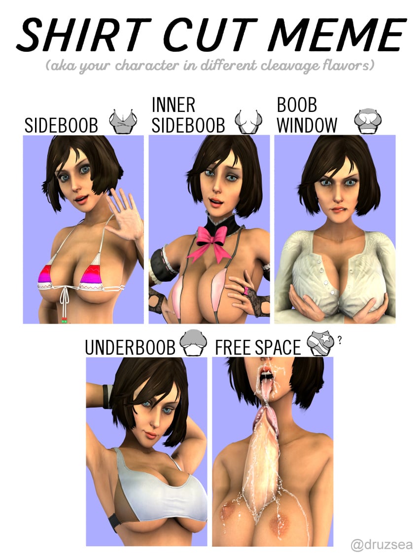 3d bioshock bioshock_infinite dirtymansfm elizabeth_comstock female female_focus shirt_cut_meme tagme