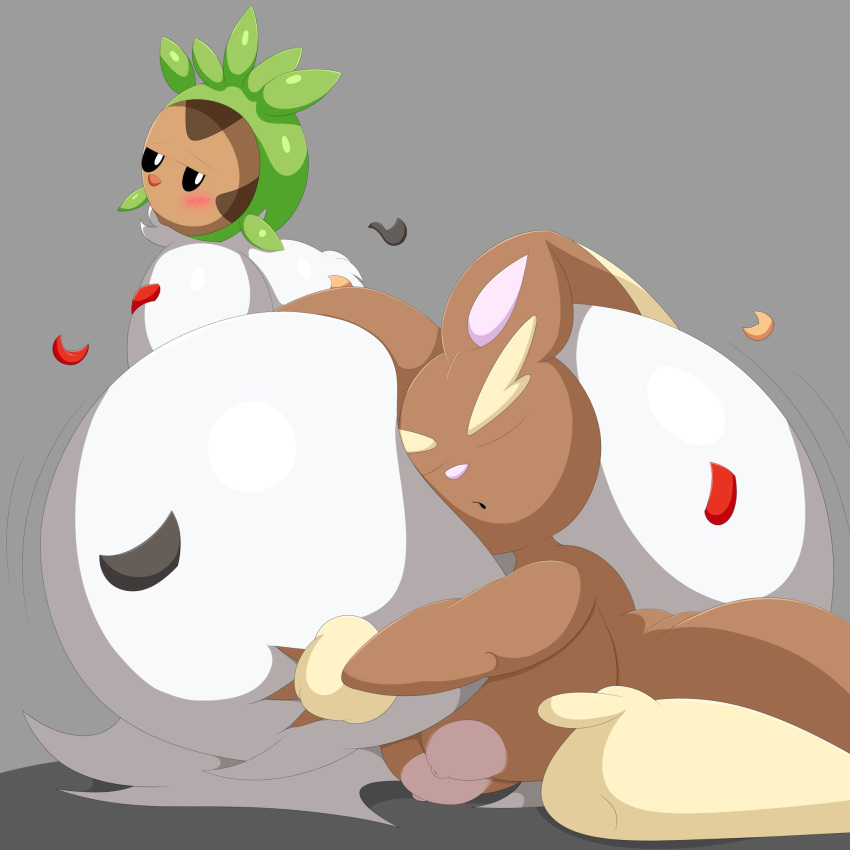 anthro anthro_only ass big_ass big_butt bloocherrypie chespin laying_on_ass lopunny no_humans pokemon pokemon_(species) sleeping