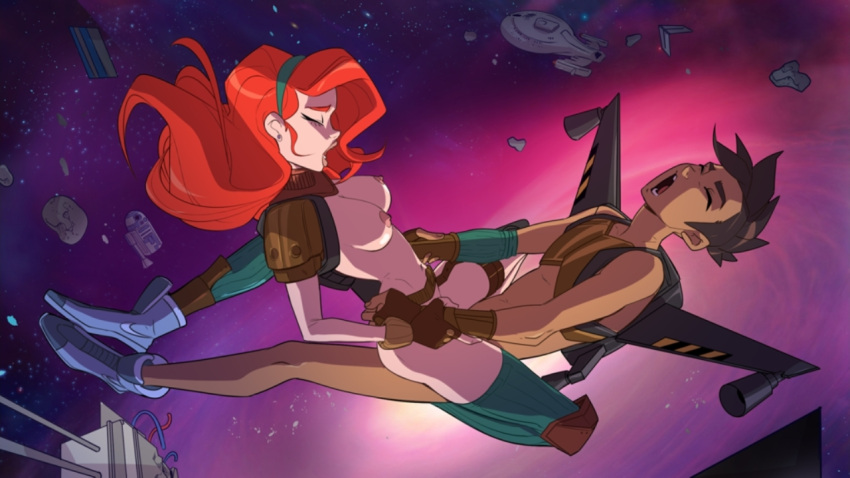 breasts female holly_(superdimensional_sex_shop) in_space male nipples nutaku orgasm player_(superdimensional_sex_shop) red_hair riding sex space straight superdimensional_sex_shop vaginal_penetration