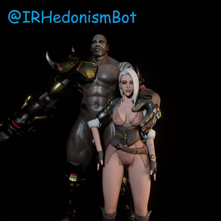 3d ashe_(overwatch) comic dark-skinned_male doomfist female interracial irhedonismbot overwatch overwatch_2 unfinishedneme1 white_hair