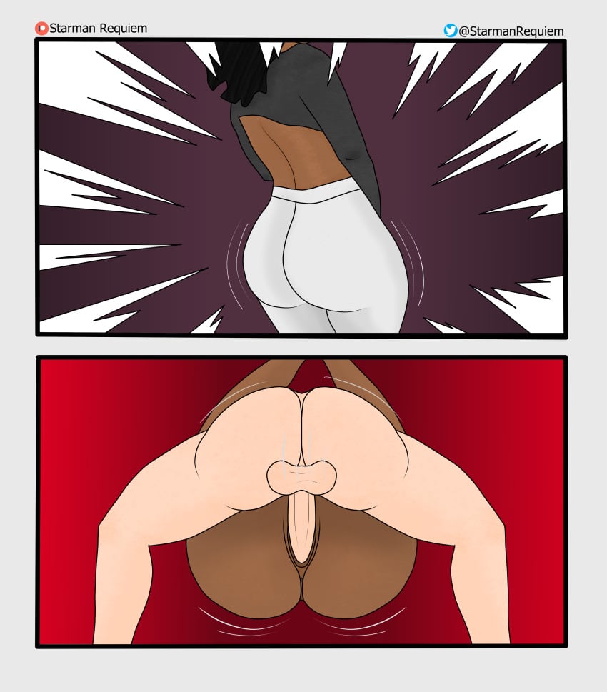 1boy 1girls adult backround balls big_ass big_balls big_breasts big_butt big_muscles big_penis black_hair clothed clothed_female clothes clothing dark-skinned_female dominant dominant_male drawing drawn female female_focus female_penetrated human_only humanoid humanoid_genitalia humanoid_penis instant_loss instant_loss_2koma light-skinned_male male male_penetrating mating_press original owned pale-skinned_female panels penis press pussy rape raped starrequiem submissive submissive_female