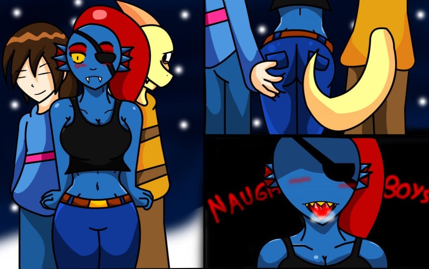 aged_up ass breasts frisk hand_on_butt monster_kid toby_fox undertale undertale_(series) undyne