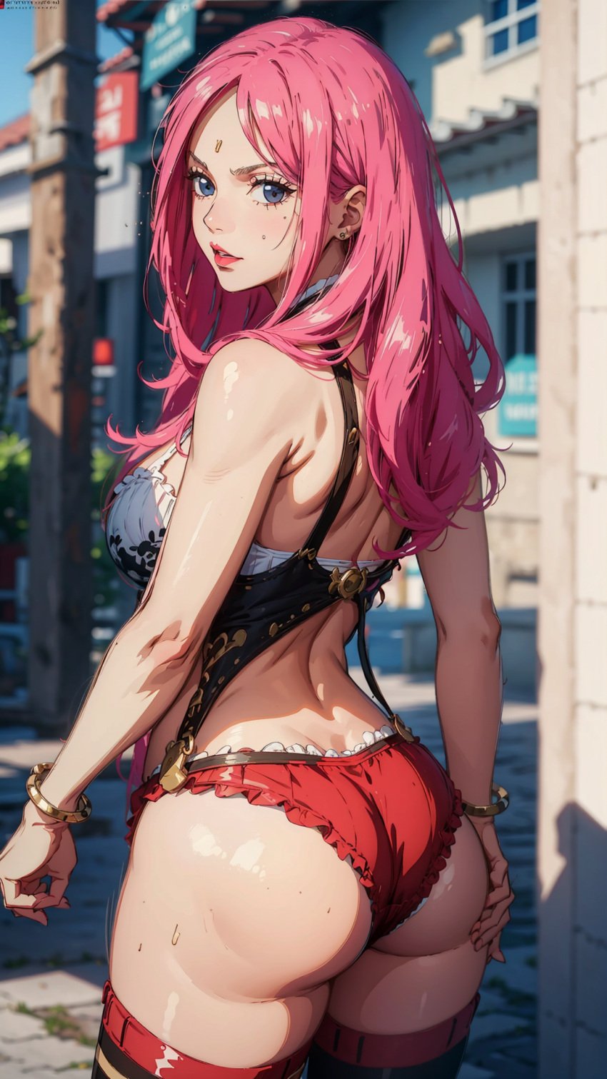 aged_up ai_generated back_view backboob big_breasts dat_ass fat_ass female female_only huge_breasts jewelry_bonney large_breasts long_hair one_piece panties pantyhose pink_hair zileanbabyaight