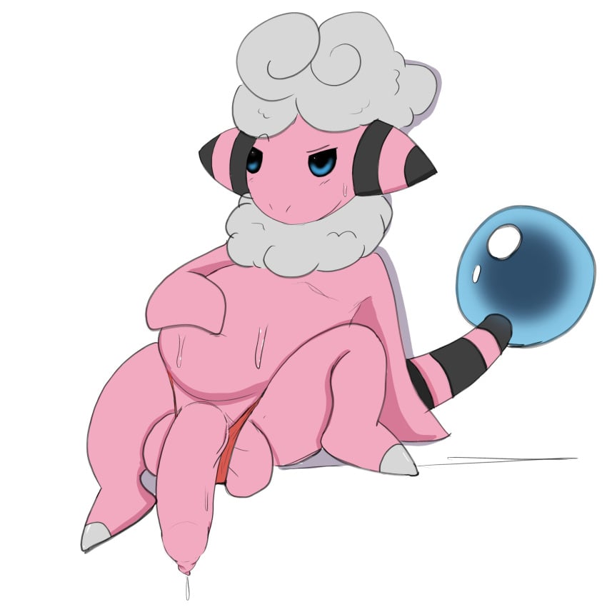 1:1 anthro balls big_balls big_penis blush bodily_fluids bovid caprine clothing flaaffy flaccid foreskin game_freak generation_2_pokemon genital_fluids genitals hi_res male mammal nintendo penis pokemon pokemon_(species) precum presenting presenting_balls presenting_penis sheep slightly_chubby solo spread_legs spreading sweat thong tight_clothing tight_fit tight_underwear twerpishimp underwear