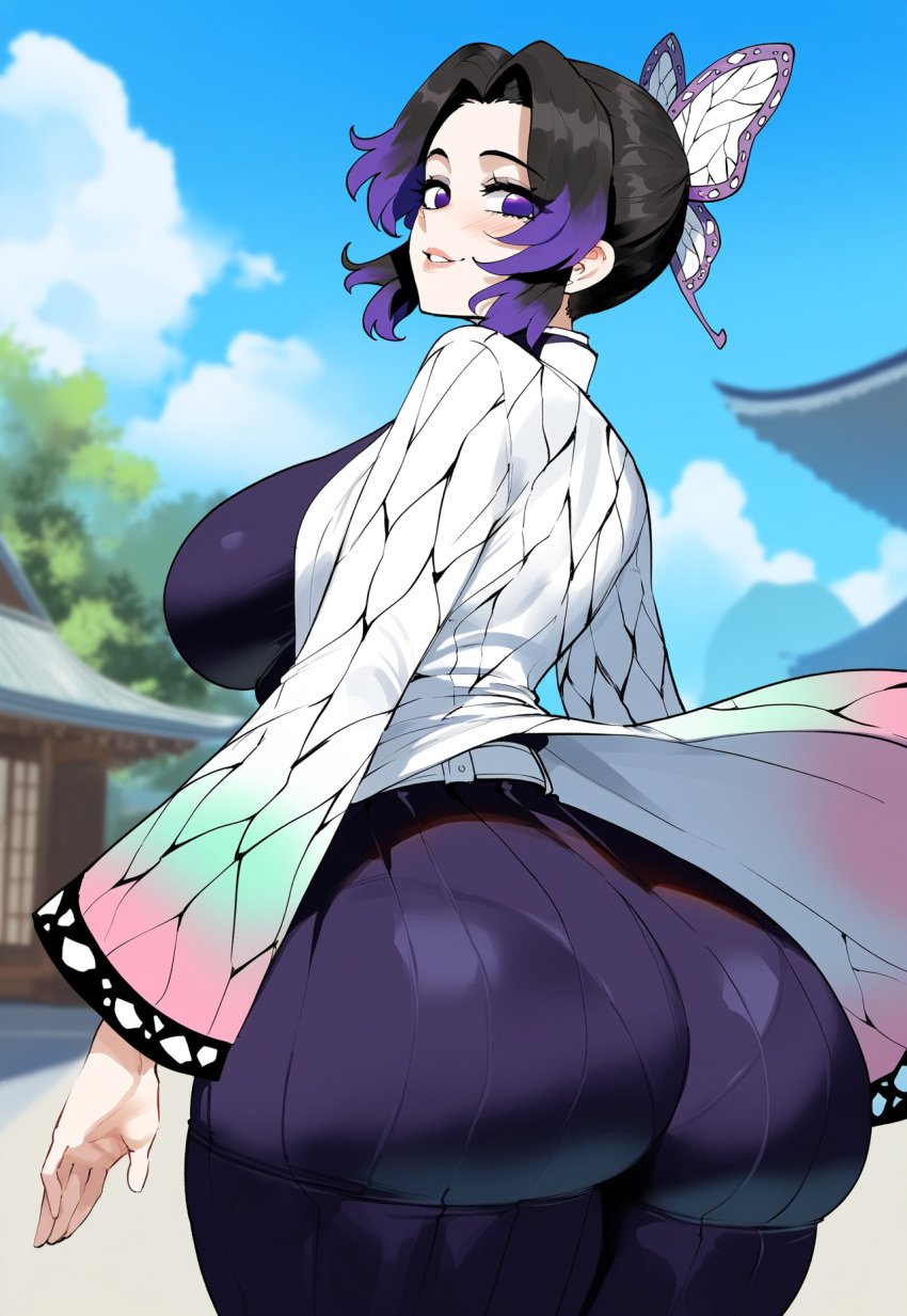 1girls ai_generated ass ass_focus big_ass big_butt black_hair bubble_ass bubble_butt creamy_ai curvy dat_ass demon_slayer demon_slayer_uniform fat_ass from_behind huge_ass kimetsu_no_yaiba kochou_shinobu large_ass large_breasts multicolored_hair pawg purple_eyes purple_hair round_ass solo thiccwithaq_(ai_style) thick_ass thick_thighs wide_hips