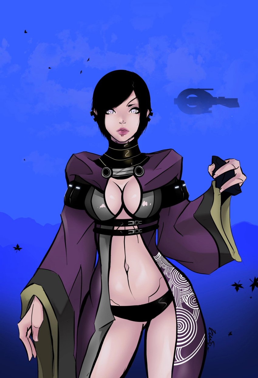 1girls 7zaki black_hair character_request female looking_at_viewer mass_effect short_hair