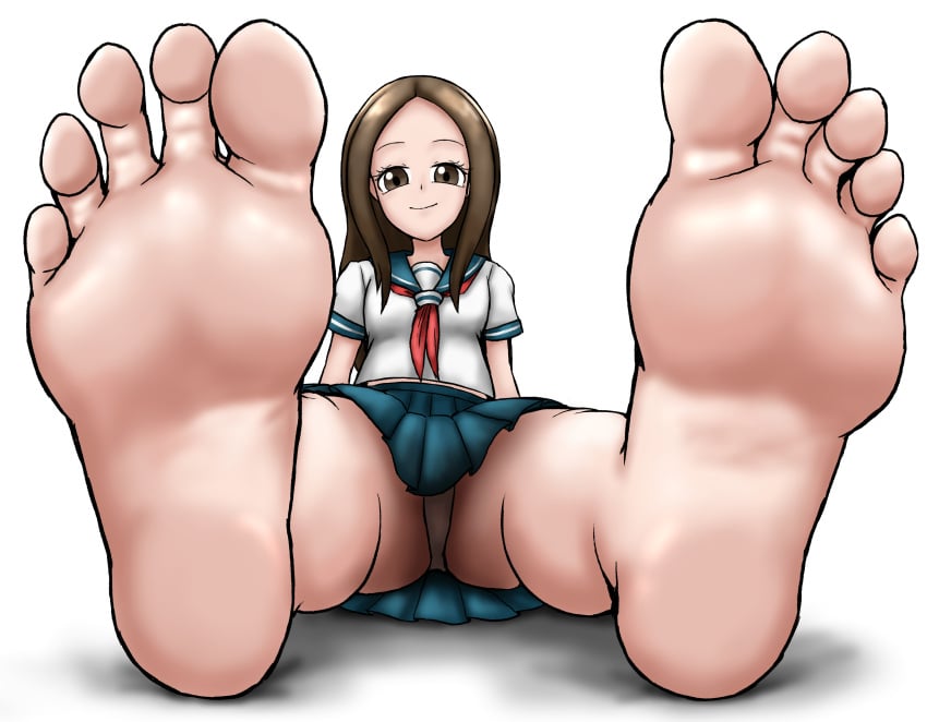 barefoot brown_eyes brown_hair feet female foot_fetish karakai_jouzu_no_takagi-san pale-skinned_female panties takagi-san yamamoto younger_female