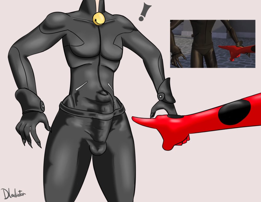 1boy 1girls 2d adrien_agreste artist_name big_penis cat_noir crotch_focus disney dladiator embarrassed erection erection_under_clothes female ladybug_(character) male male_focus marinette_dupain-cheng miraculous:_tales_of_ladybug_and_cat_noir miraculous_ladybug pointing pointing_at_penis screencap solo_focus tagme thick_thighs