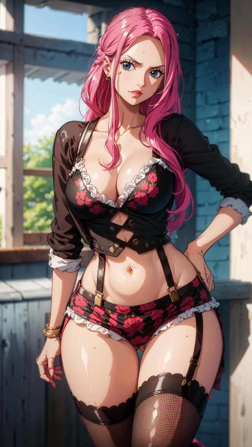 aged_up ai_generated big_breasts female female_only huge_breasts jewelry_bonney large_breasts long_hair one_piece pink_hair zileanbabyaight