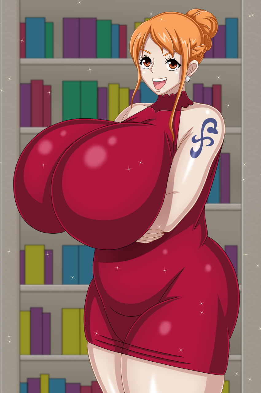 1female 1girls big_breasts breasts coresix dress female female_focus female_only huge_breasts large_breasts large_tits massive_breasts massive_tits nami nami_(one_piece) one_piece orange_hair shounen_jump tagme whole_cake_island