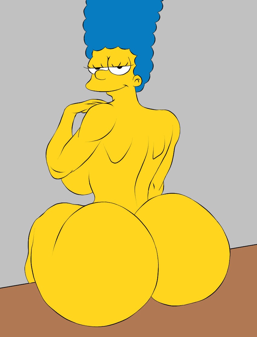 20th_century_fox 20th_century_studios big_ass big_breasts blue_hair hair_blue horny huge_ass looking_at_viewer looking_back marge_simpson mkkstt8 the_simpsons yellow_body