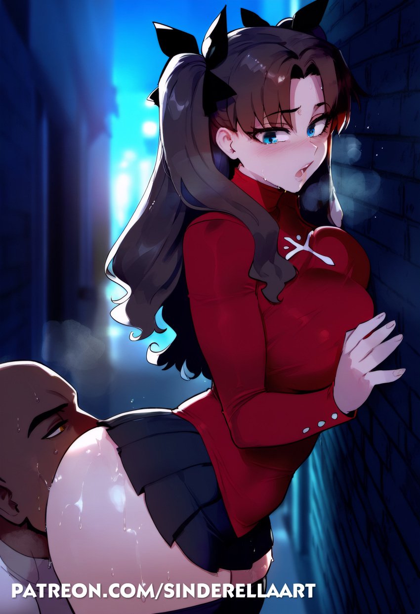 1boy 1girls against_wall ai_generated ass ass_bigger_than_head big_breasts big_butt busty cunnilingus dark-skinned_male fate/stay_night fate_(series) female female_focus huge_ass interracial large_ass large_breasts light-skinned_female male pushed_against_wall pussy_eating pussy_licking sinderellaart skirt solo_focus straight thiccwithaq_(ai_style) thick tohsaka_rin voluptuous voluptuous_female