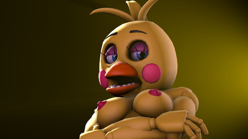 3d 4k animatronic arms_crossed bedroom_eyes breasts breasts chicken chicken_girl close-up disboi215 five_nights_at_freddy's five_nights_at_freddy's_2 fnaf fnaf2 hard_nipples highres looking_at_viewer open_mouth pink_cheeks red_nipples robot rosy_cheeks sfm solo solo_female source_filmmaker topless toy_chica_(fnaf) underboob yellow_background yellow_skin