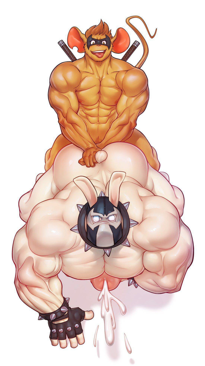 2020 2boys all_fours anal anal_sex anthro ass bane bane_(cosplay) bara big_ass big_butt big_muscles big_penis biker_mice_from_mars bodily_fluids cosplay crossover cum cumshot dc dc_comics different_angle duo ejaculation fingerless_gloves front_view fur furry furry_only gay genital_fluids genitals hi_res huge_cock huge_muscles hyper hyper_genitalia hyper_muscles hyper_penis lagomorph leporid lytta_the_bug male male/male male_only mammal mouse murid murine muscle_ass muscular muscular_ass muscular_butt muscular_male nightwing nightwing_(cosplay) penetration penis rabbit rodent simple_background size_difference small_dom_big_sub throttle_(bmfm) white_background white_fur yaoi