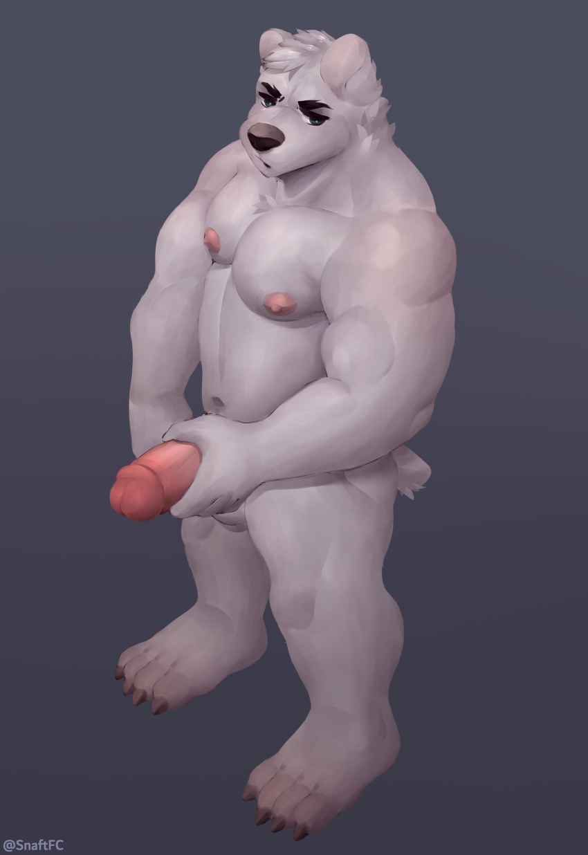 absurd_res angry anthro barazoku feet genitals hi_res male mammal muscular muscular_male nipples pecs penis shy snaftfc solo ursid white_body