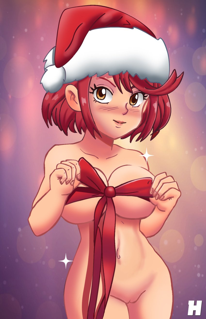 1girls breasts christmas christmas_hat female female_only hakimurax nintendo pussy pyra red_hair self_upload short_hair solo xenoblade_(series) xenoblade_chronicles_2